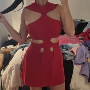 Cult Gaia Lillie Knit Red Cut-Out Mini Dress